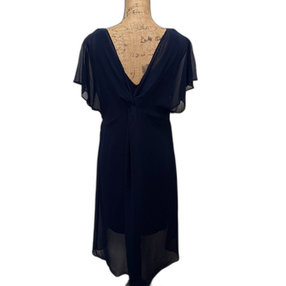 Adrianna Papell Chiffon Overlay A-Line Dress Handkerchief‎ Hem Navy Size Small - Picture 4 of 6